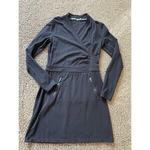 ATHLETA Suedy Lady Black Soft Long Sleeve Wrap Dress Size S Thumbhole Pockets